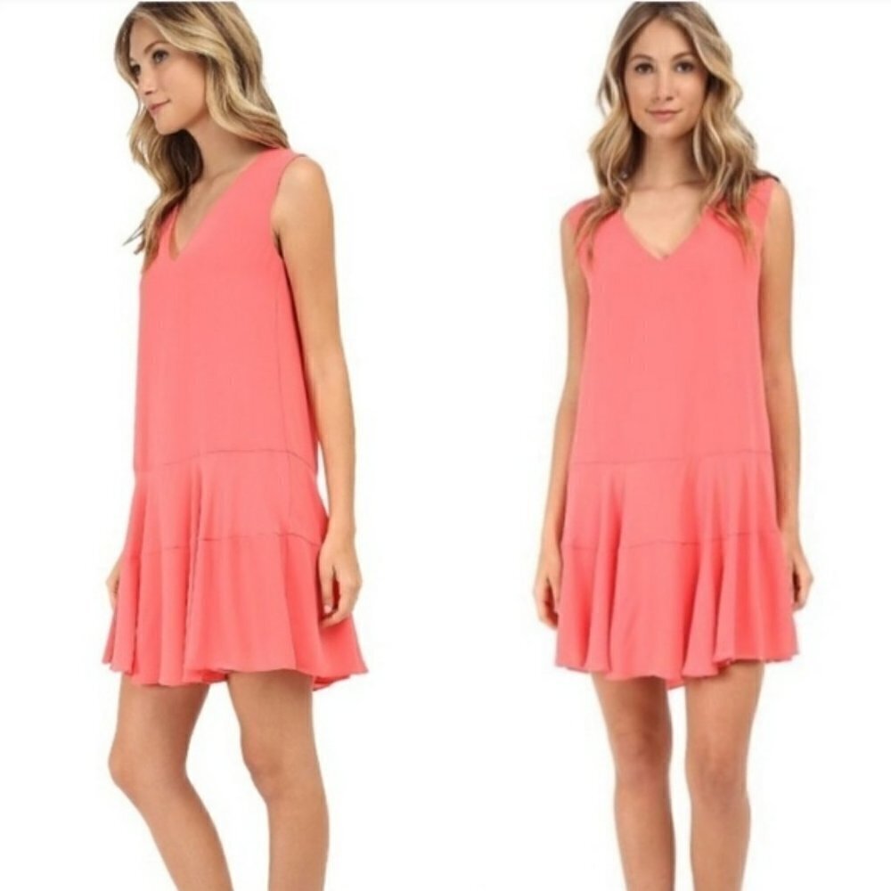 BCBG MAXAZRIA CLEA CORAL REEF LINED FLOUNCE DRESS Size Xs   Color Orange